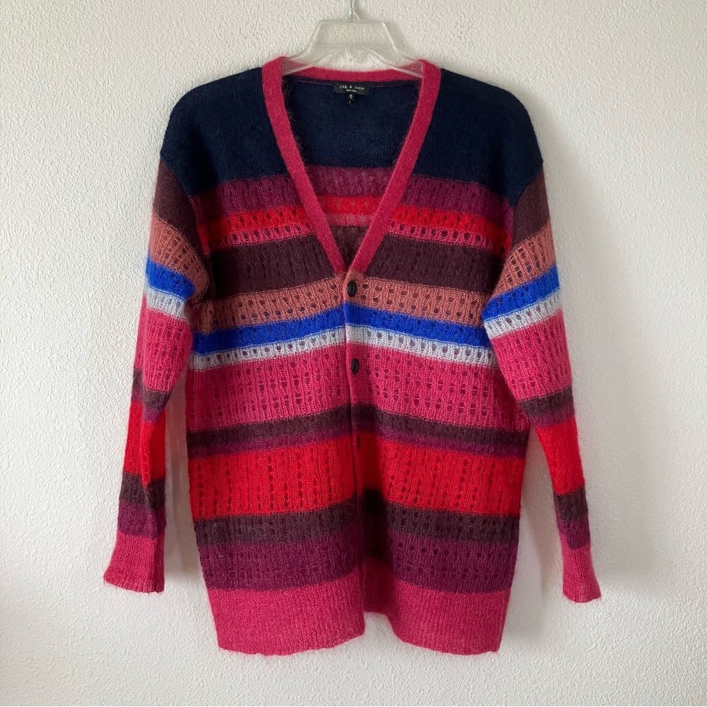 RAG & BONE Oversized Cardigan Sweater M Mohair Silk Stripe Streetwear Bohemian - Picture 2 of 14